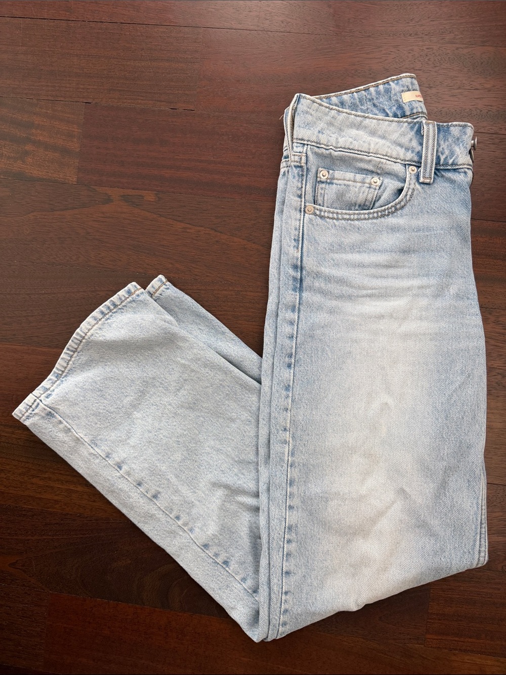 Levi’s Super-Low Double Button Relaxed Fit Jeans in Light Wash Denim
